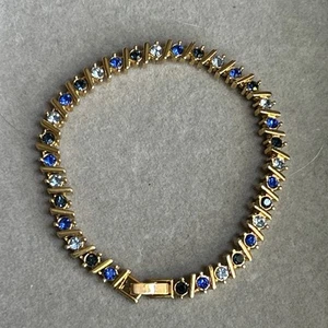 Blue Sapphire Ombre Vintage Tennis Bracelet Gold Tone Three Shades of Blue - Picture 1 of 3