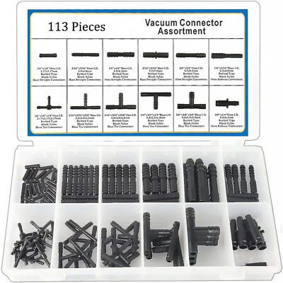 Vacuum Connector Assortment Vacuum Line Fittings Kit 113Pcs 12 Sizes, Tube Conne - Image 1 of 4