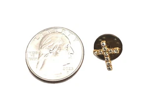 Broche prendedor cruz vintage tono dorado y joyas - Imagen 1 de 3