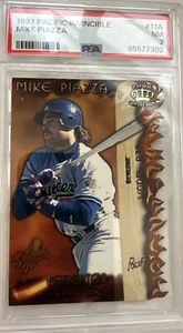 1997 Pacific Invincible Mike Piazza Die-cut Dodgers PSA 7 🔥 RARE Card Pop. 1. - Picture 1 of 2