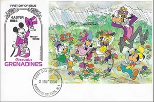 Mickey Mouse Celebrates Easter With Friends Disney Stamp Sheet Grenada FDC 1984 - Picture 1 of 1