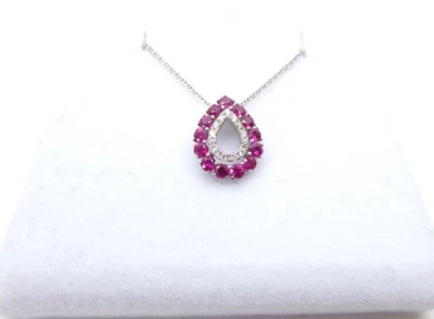 9ct Gold Ruby & Diamond Pendant 17 3/4" Chain White Gold Hallmarked gift box - Image 1 of 4