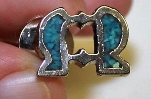 Turquoise Tie Tack Lapel Pin Southwest Ranch Theme Silver Tone Vintage Estate - Picture 1 of 7