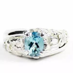 925 Sterling Silver Men's Nugget Ring, Paraiba Topaz, SR368 - Picture 1 of 5