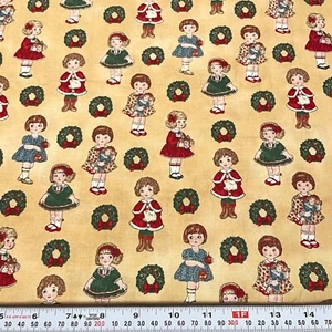 Paper Doll Christmas Girls Wreaths Windham Fabrics Cotton by the HALF YARD - Picture 1 of 2