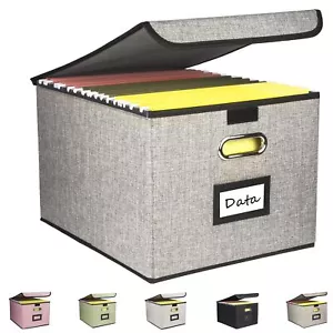 Linen File Box Collapsible Organizer Bin for File Folder Document Storage - Picture 1 of 7