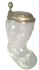 Original BMF Bierstiefel Glass Boot Beer Stein w/ Pewter Lid 500ml/16 oz