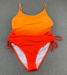 Sunset Ombre One Piece Swimsuit Women's 2XL Orange Red Side Tie Tummy Control - Picture 1 of 14