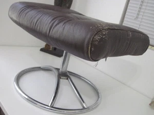 Ekornes Stressless Ottomane braun Leder 1970 Relaxsessel Hassock Fußstütze chrom - Bild 1 von 18