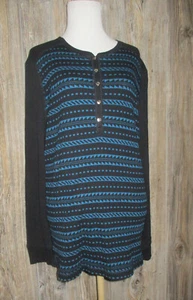 Chaps Womens Plus Size 1X Black Blue Thermal Long Sleeve Top Aztec Western Cabin - Picture 1 of 11