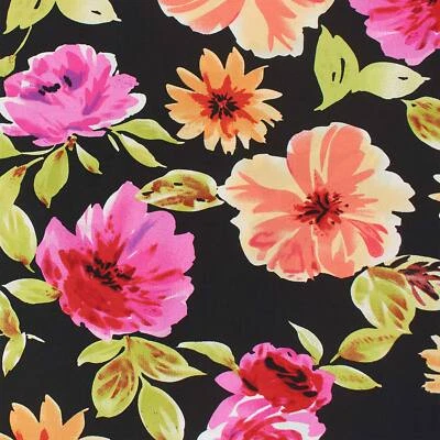 Viskose Stoff große Blüten, schwarz (Meterware ab 0,50m) - Bild 1 von 4