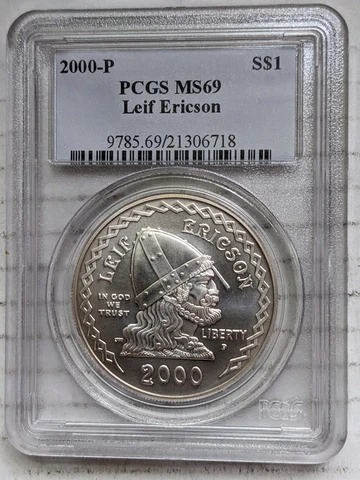 2000-P Leif Ericson 90% Silver Dollar Uncirculated PCGS MS69 $1 Philadelphia Cover