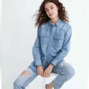 Madewell Alexa Chung Light Blue Oversized Long Sleeve Button Denim Shirt S NWT - Picture 1 of 5