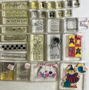 Rubber Stamps LOT Of 29 Acrylic Mounted Celebration Birthday Border Background - Picture 1 of 12