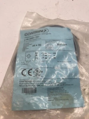 (QTY 1) Contrinex LTK-3031-301 Compact Photoelectric Diffuse Sensor  30x30 600mm - Image 1 of 3
