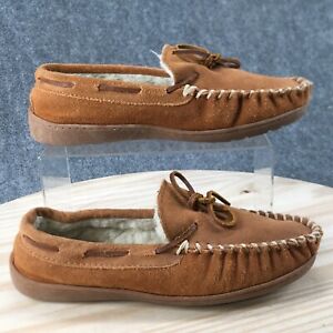 Minnetonka Slippers Womens 8 Moccasins Slip On Faux Fur Lined Brown Suede Flats