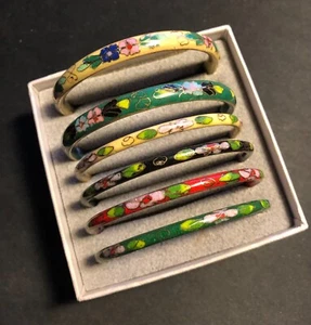 Lot of 6 VTG Bracelets Cloisonné Bangle Bracelets 1-1/2" ID (60mm) - Picture 1 of 9