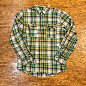Volcom Workwear Green Yellow Black Plaid Flannel Button Up Shirt Small - Picture 1 of 6