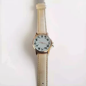 Ladies Phases of the Cat Gold Tone Analog Quartz Watch, Peach Leather, 38mm - Picture 1 of 9