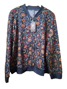 NEW Zolucky Womens Zipper Jacket Size XL Flower Geo Pattern - Picture 1 of 6