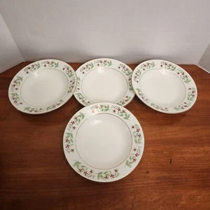 Gibson Christmas Charm Holly & Berries 8” Gold Rimmed Soup Cereal Bowls - EUC - Bild 1 von 13