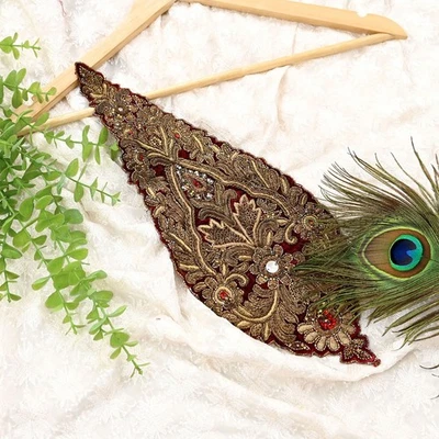 Vintage Maroon velvet Appliques – Set of 1 Hand-Embroidered Floral Patches Dabka - Image 1 of 4