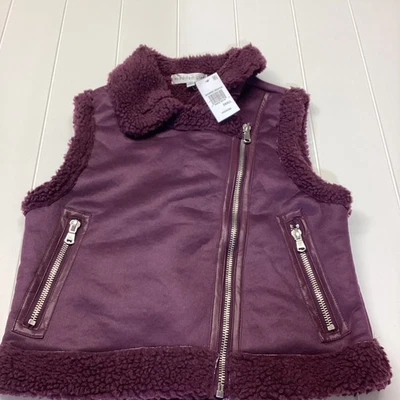 Chaleco Sherpa Madden Girl Nuevo con Etiquetas Granate Imitación Piel de Oveja Talla Pequeña   Foto 1 de 4