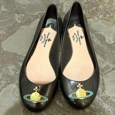 Vivienne Westwood Melissa Black Rubber Pumps Flat Shoes Blue Orb 22.5cm Used - Image 1 of 3