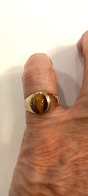 Anillo de oro de 9 quilates ojo de tigre sello vintage meñique sello 375 2,5 g Foto 1 de 4