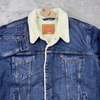 Chaqueta de Camionero LEVI’S Denim Sherpa Ajuste Estándar Para Hombre’s Abrigo 2XL Lavado Medio Nueva con Etiquetas Foto 1 de 4