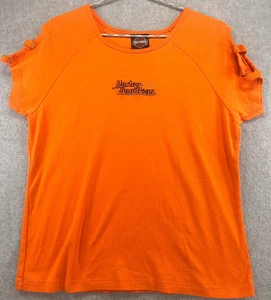 Harley Davidson "Jamestown NY" orange TShirt mit Riemen Druckknopfärmel Damen Medium - Bild 1 von 9