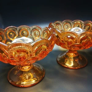 Vintage LE Smith Moon And Stars Amber Glass Candle Stick Holder Set - Picture 1 of 3