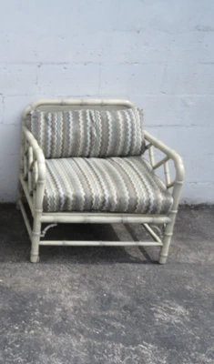 Hollywood Regency Faux Bamboo Painted Side Lounge Chair 5989 - Image 1 of 4