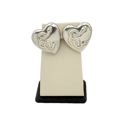 925 Sterling Silver Heart Shaped Serpent Clip-On Earrings - Image 1 of 4
