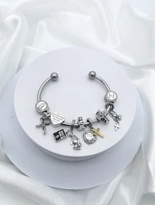 Linx Stainless Steel Bangle with Religious Themed Charms - Picture 1 of 8