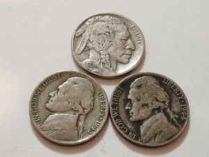 Random Buffalo & Jefferson War Nickels 90% Silver (N28) - Imagen 1 de 2