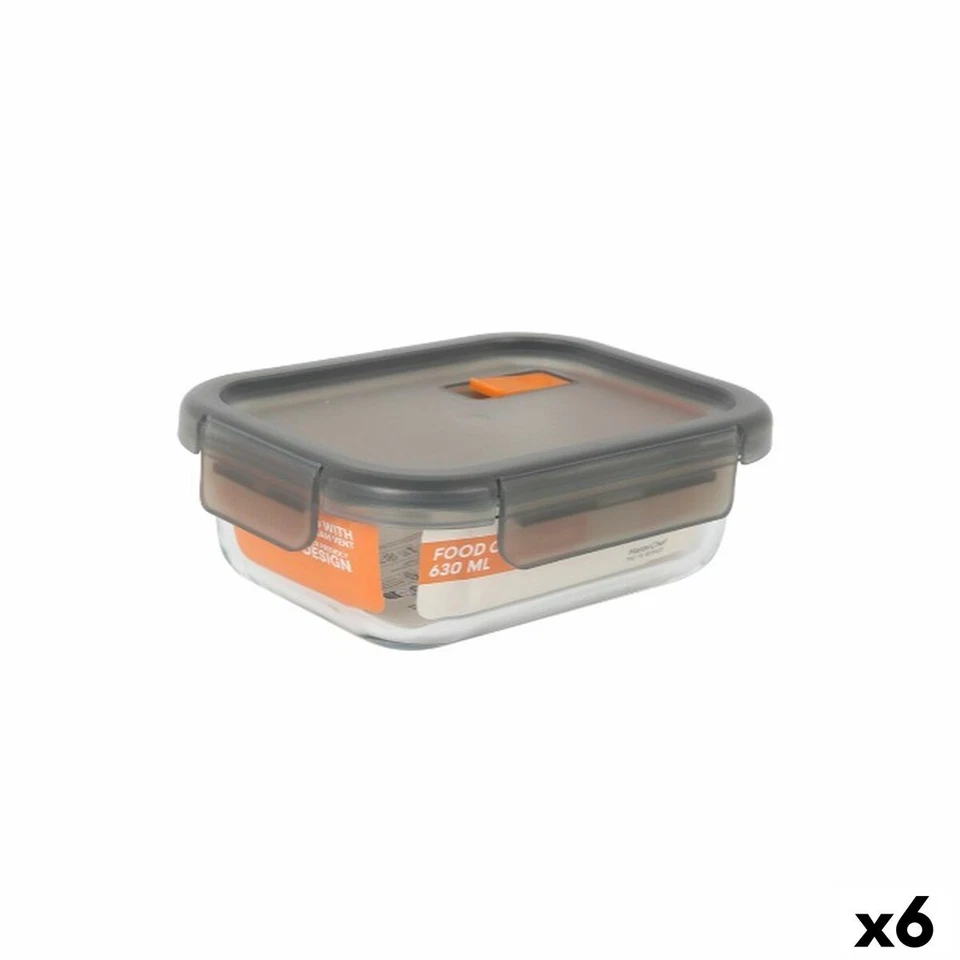 Porta pranzo Ermetico MasterChef Grigio Trasparente Rettangolare 630 ml (6 Unit