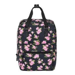 Teen Girls Floral Backpack Canvas Shoulder Bag Pink Roses Boxy School Day Pack - Picture 1 of 4