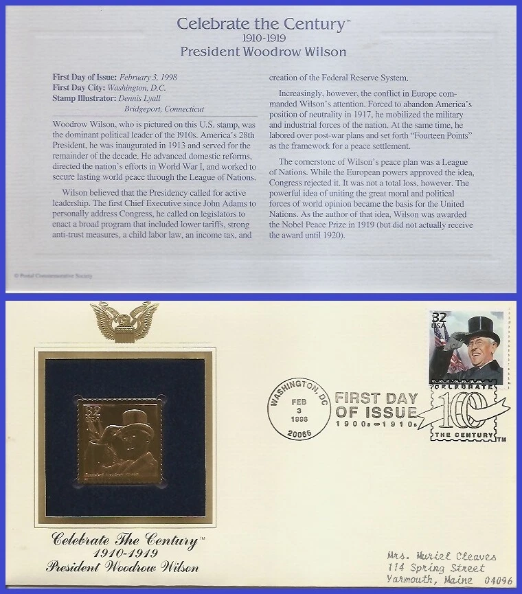 USA1 #3183k ADDR GOLDEN REPLICA FDC   1910 Woodrow Wilson President - Image 1 of 1