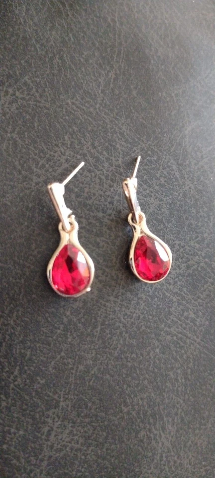 Rose gold simulated ruby drop earrings  - Image 1 of 1