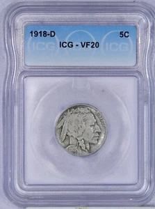 1918-D Buffalo Nickel 5c ICG VF20 - Picture 1 of 2