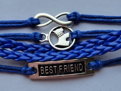 Pulsera de Cuero INFINITY BEST FRIEND DOG 🐕 5 Hilos Brazalete Dije Pulsera AZUL Foto 1 de 3