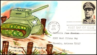 Scott 1424 6 Cents Douglas MacArthur Melissa Fox Hand Painted FDC Unique? - Image 1 of 2