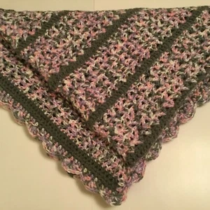 Hand Crocheted, Hand Made, Baby Blanket Afghan - Pink, Dark Gray - New - Picture 1 of 6