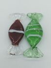 2 Vintage Murano Art Glass CANDY Piece Green & Red Swirl Ornament