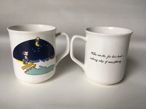 Anime Hankook Bone China Korea Vtg mug cup Molla Cartoon Art set of 2 RARE - Picture 1 of 12