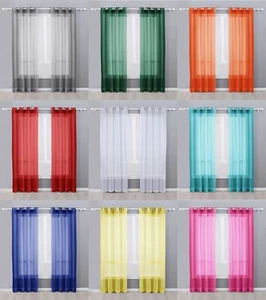 Cortinas de panel de cortina de ventana superior con ojal de gasa transparente de 2 piezas muchos tamaños y colores - Imagen 1 de 55