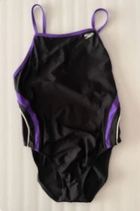Speedo Badeanzug Damen 14/40 Race 2 Einteiler schwarz lila Flyback gefüttert Neu - Bild 1 von 9