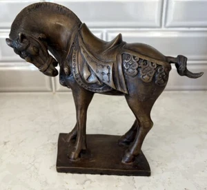 Antique 7” Tall Chinese Solid Cast Bronze Tang Horse Sculpture, Early 1900s - Picture 1 of 16
