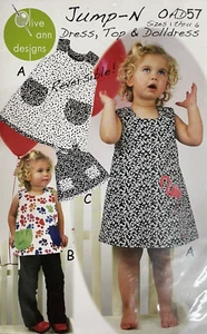 Olive Ann Designs Sewing Pattern Jump -N Dress Top Dolldress OAD 57 New Sz 1-6 - Picture 1 of 3